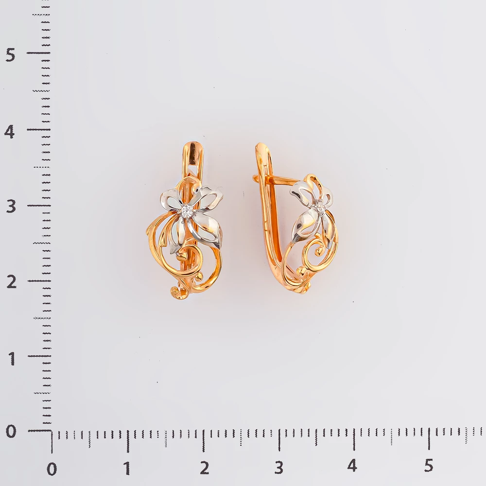 Серьги с фианитом из красного золота 585 пробы