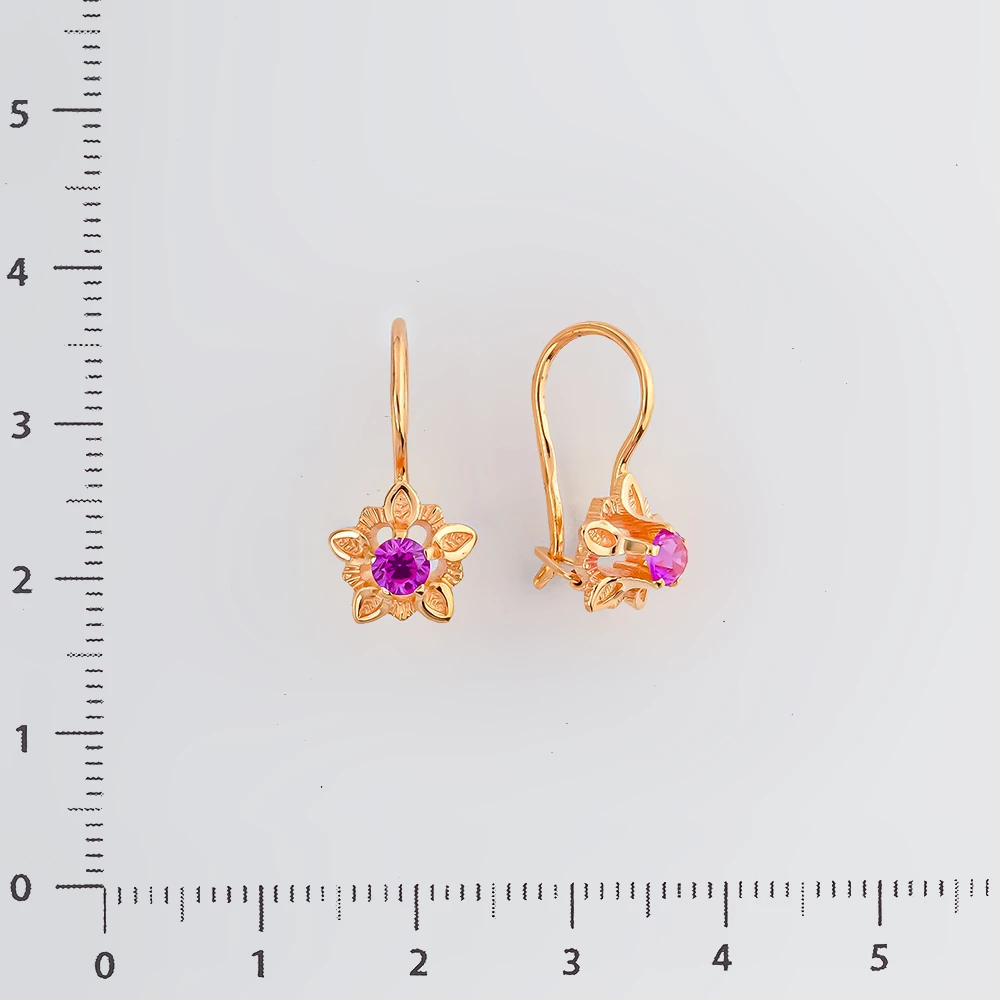 Серьги с фианитом из красного золота 583 пробы