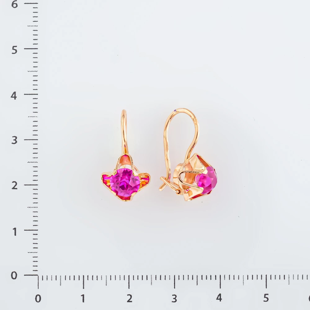 Серьги с фианитом из красного золота 583 пробы