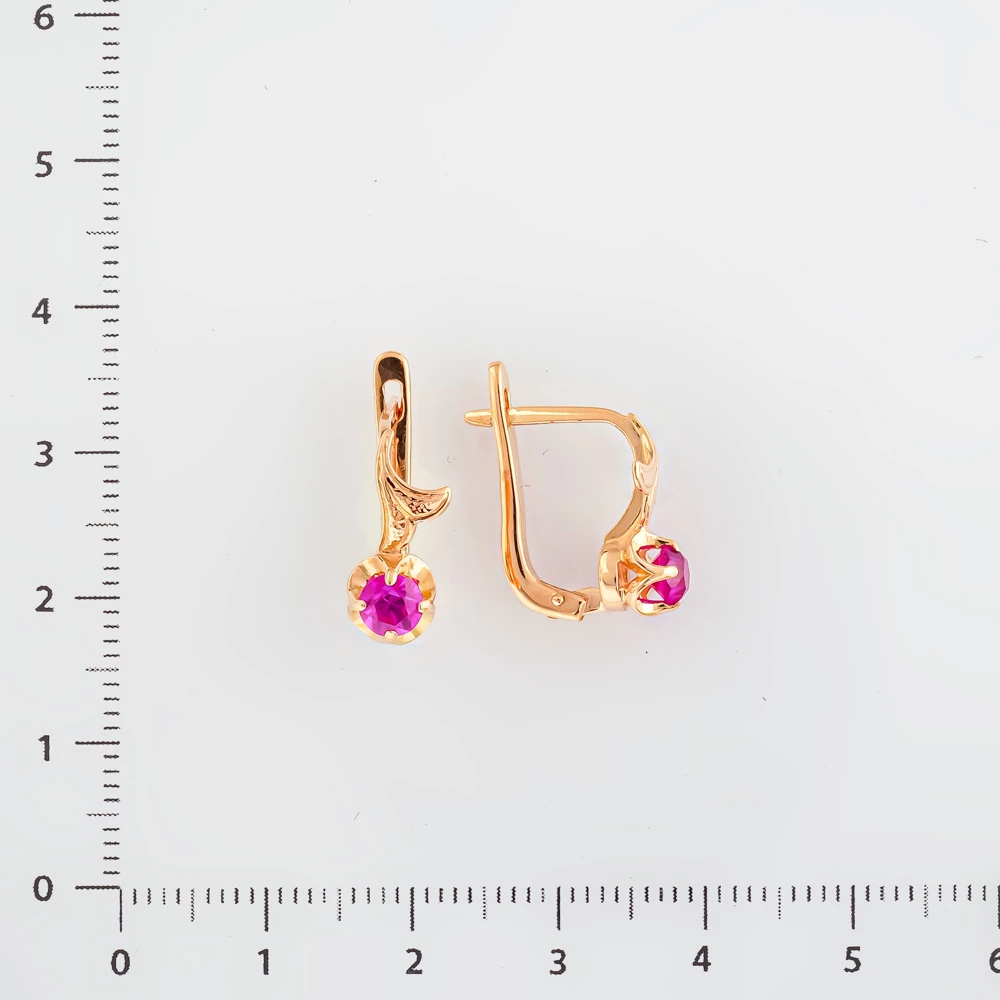 Серьги с фианитом из красного золота 583 пробы