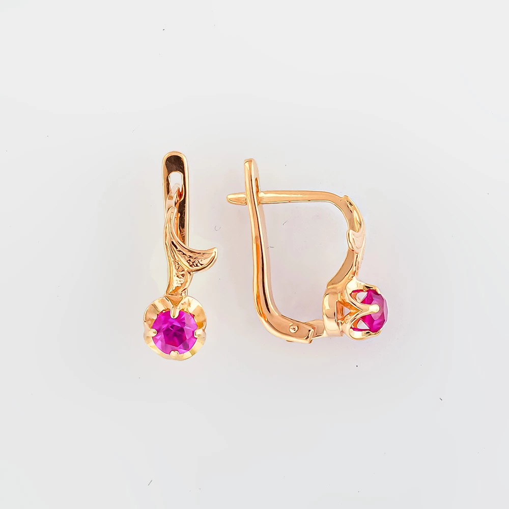 Серьги с фианитом из красного золота 583 пробы