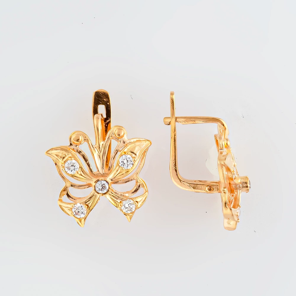 Серьги с фианитом из красного золота 583 пробы