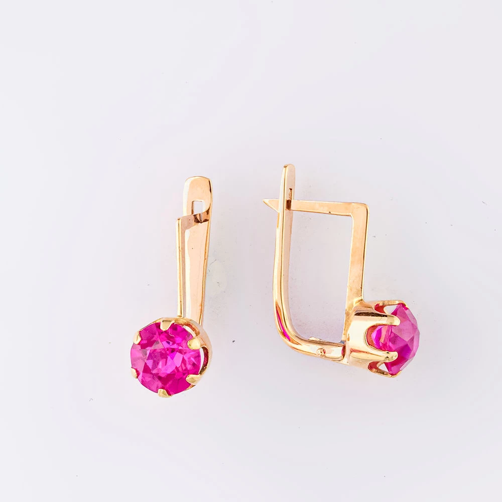 Серьги с фианитом из красного золота 583 пробы