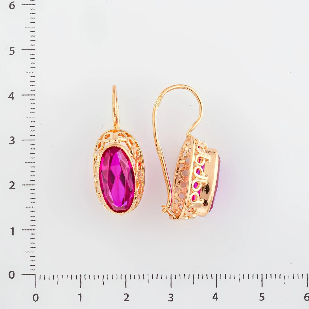 Серьги с фианитом из красного золота 583 пробы