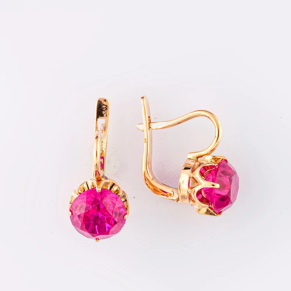 Серьги с фианитом из красного золота 583 пробы