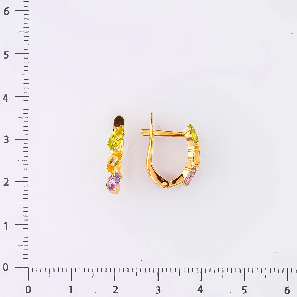 Серьги с хризолитом из красного золота 585 пробы