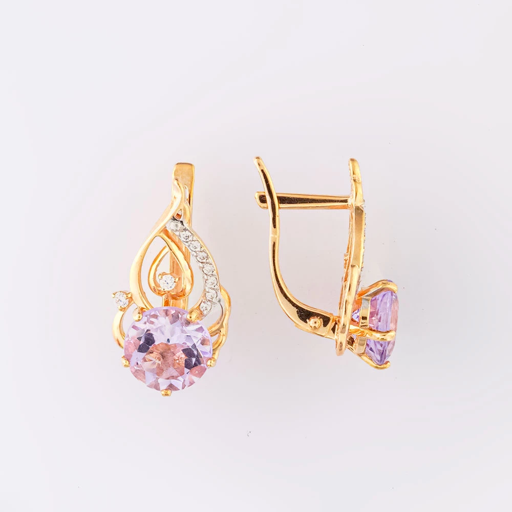 Серьги с аметистом из красного золота 585 пробы