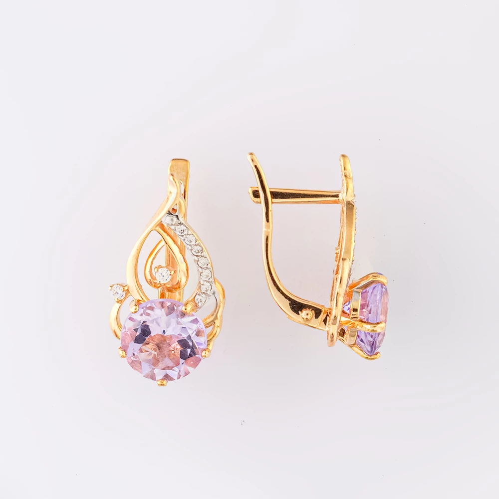 Серьги с аметистом из красного золота 585 пробы