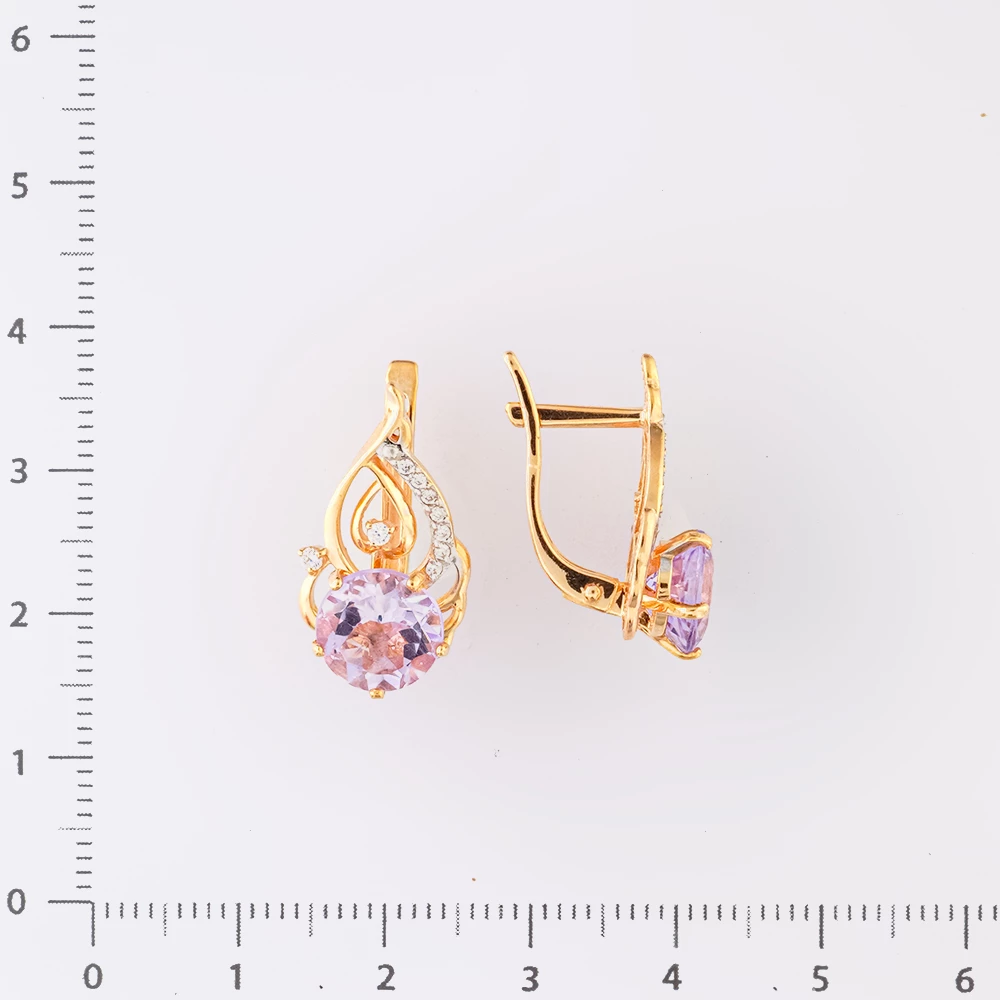 Серьги с аметистом из красного золота 585 пробы