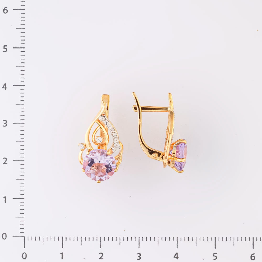 Серьги с аметистом из красного золота 585 пробы
