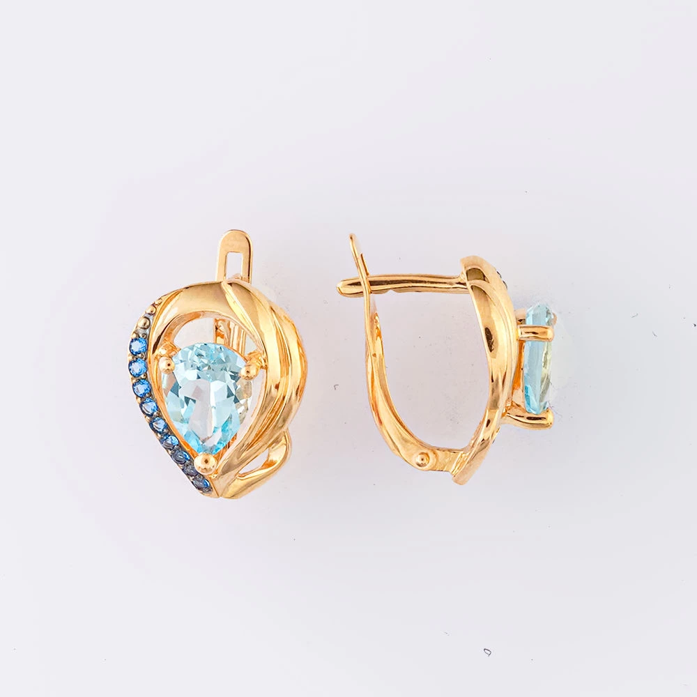 Серьги с топазом из красного золота 585 пробы