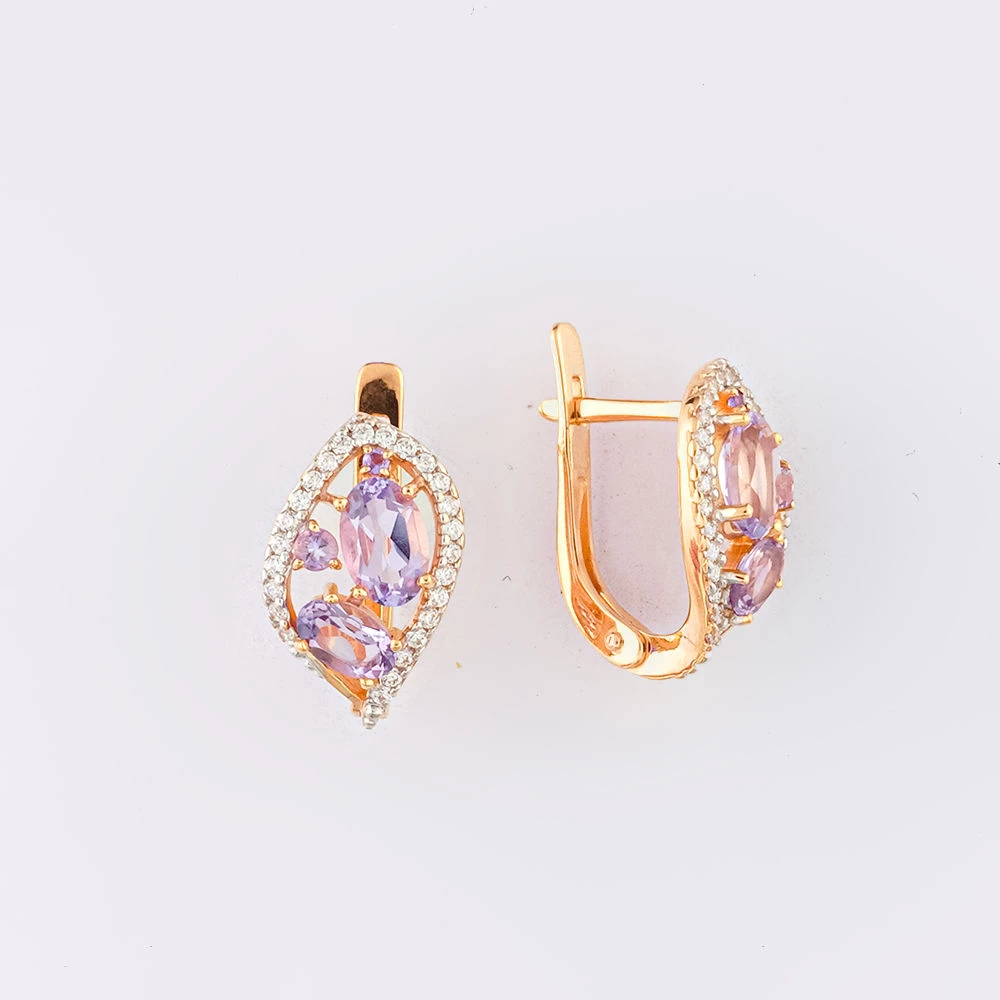 Серьги с аметистом из красного золота 585 пробы