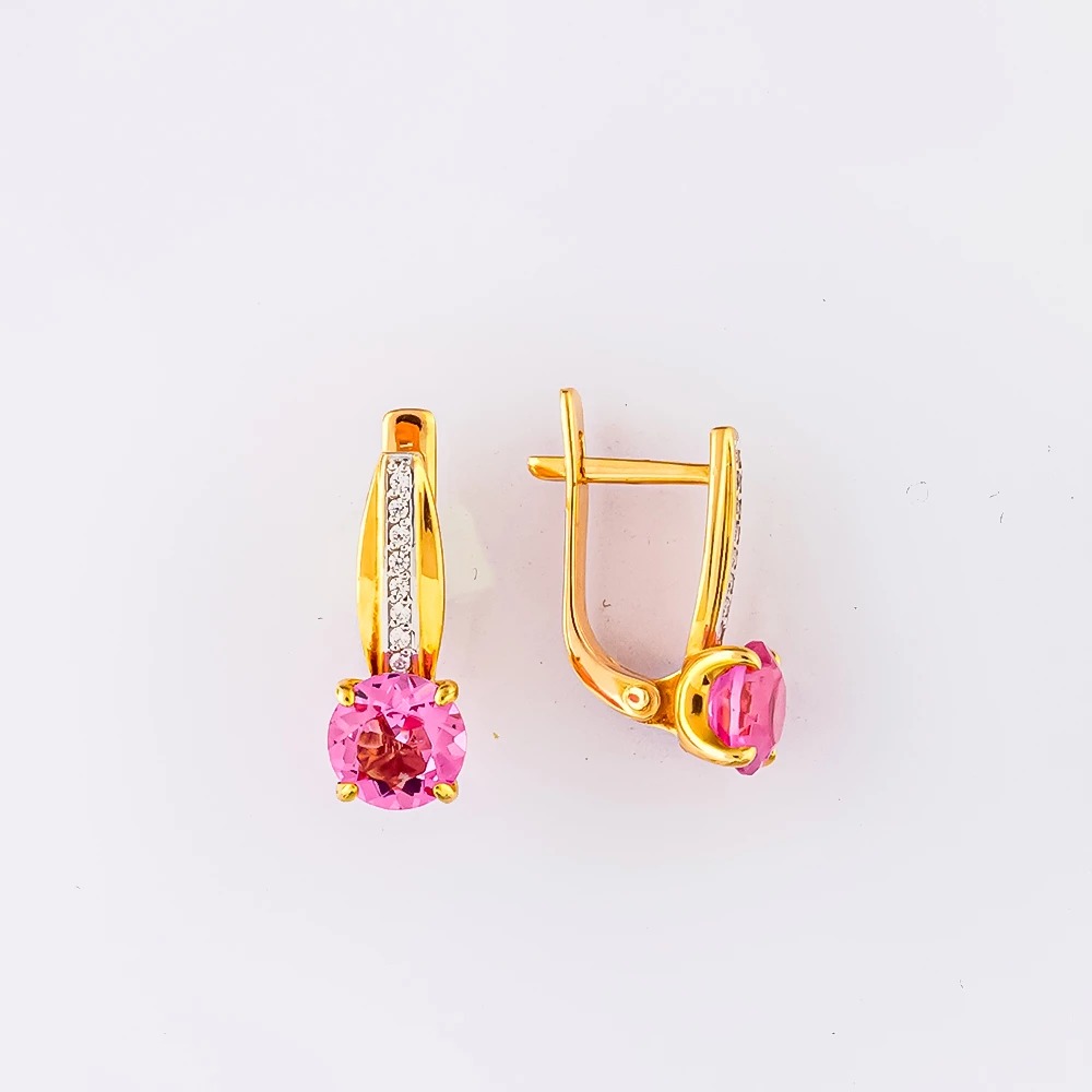 Серьги с ситаллом из красного золота 585 пробы