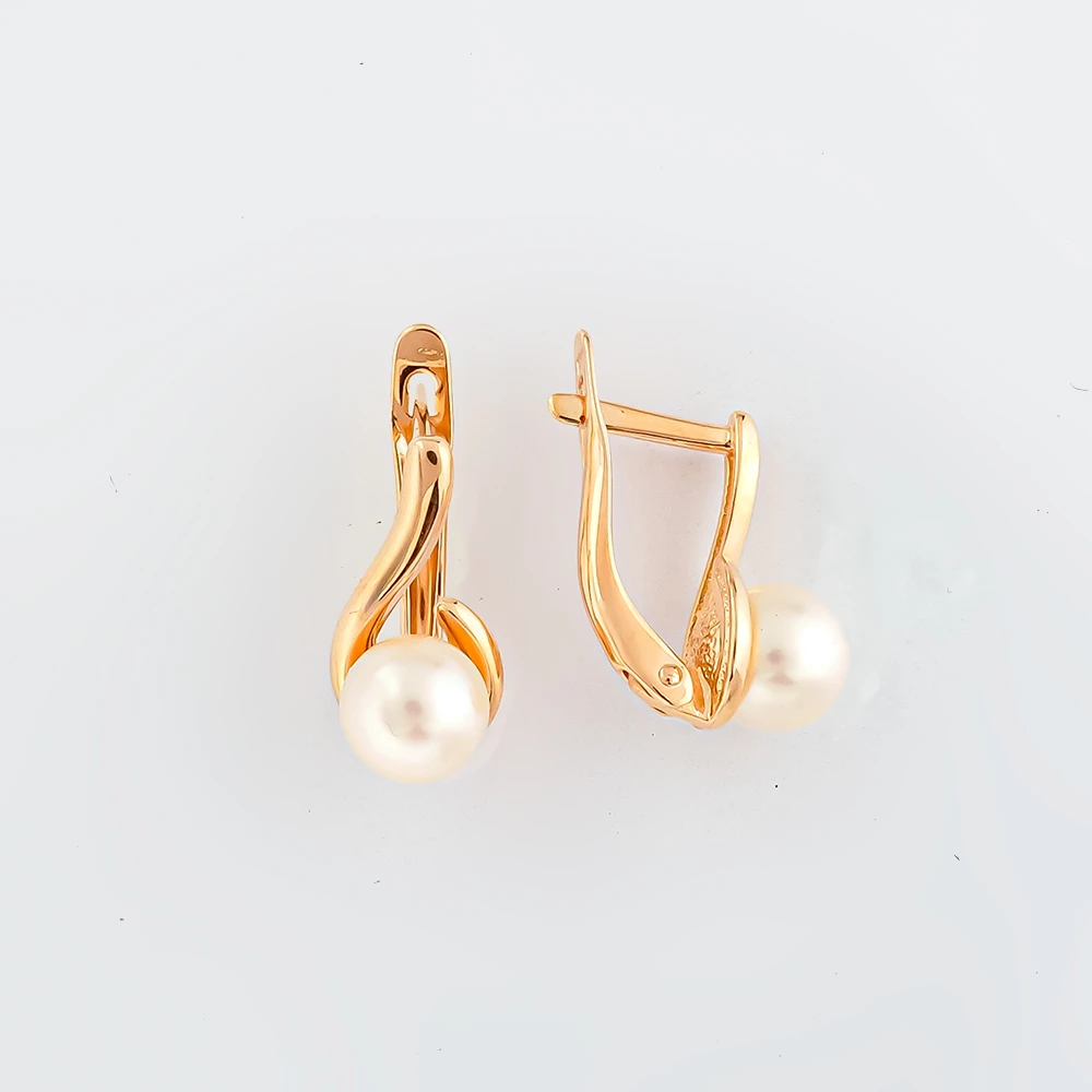 Серьги с культивированным жемчугом из красного золота 585 пробы