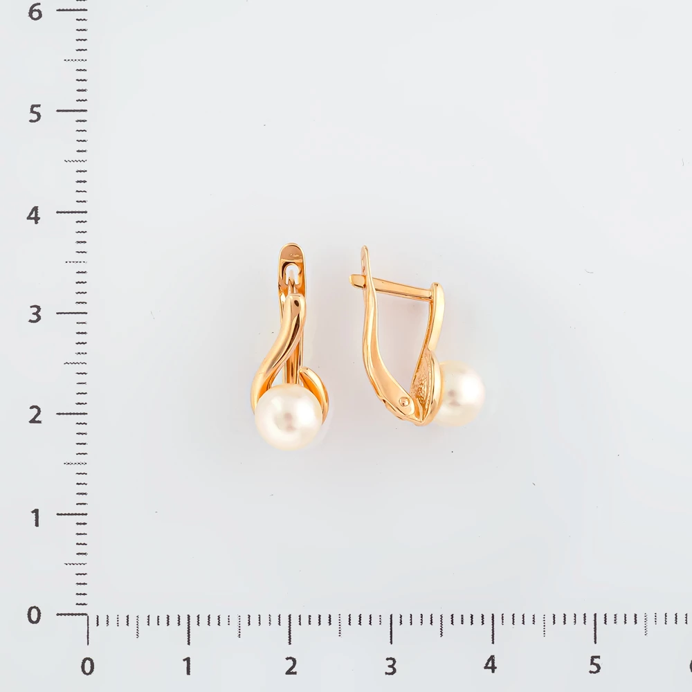 Серьги с культивированным жемчугом из красного золота 585 пробы