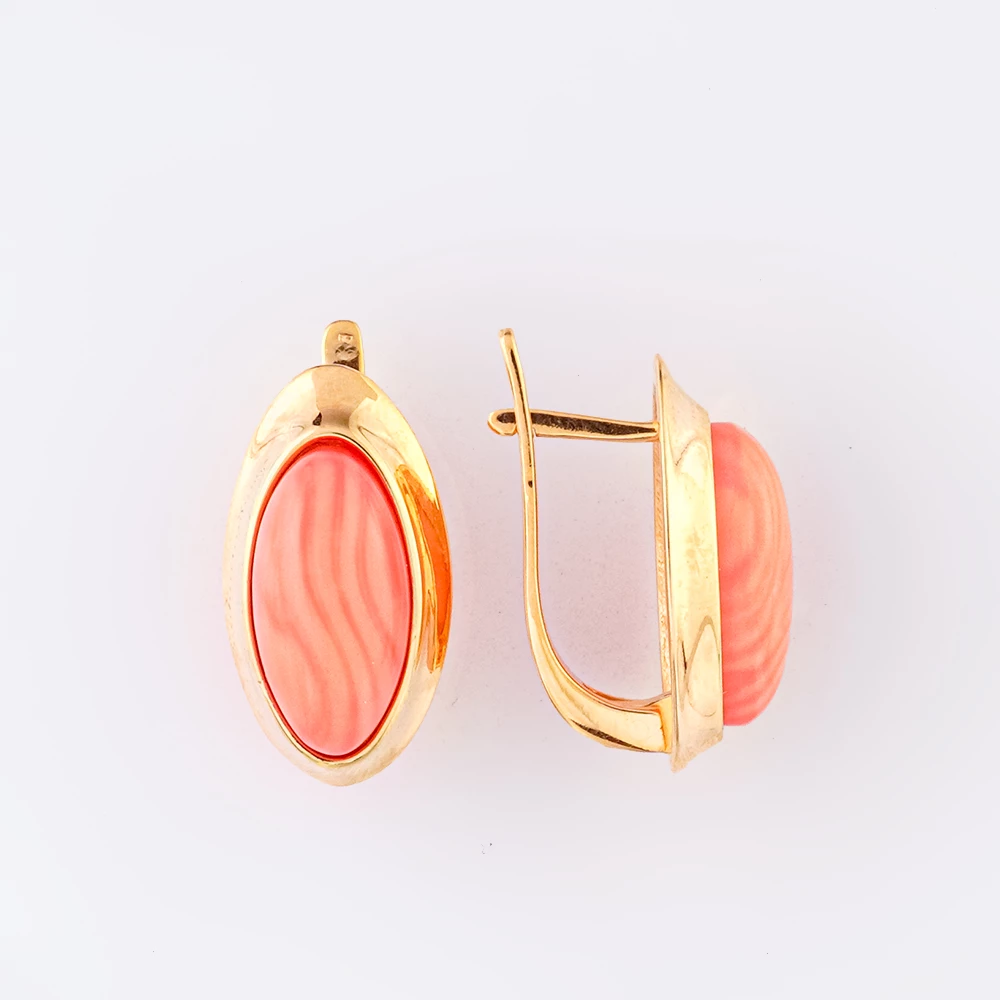 Серьги с кораллом из красного золота 585 пробы