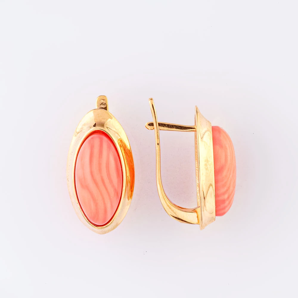Серьги с кораллом из красного золота 585 пробы