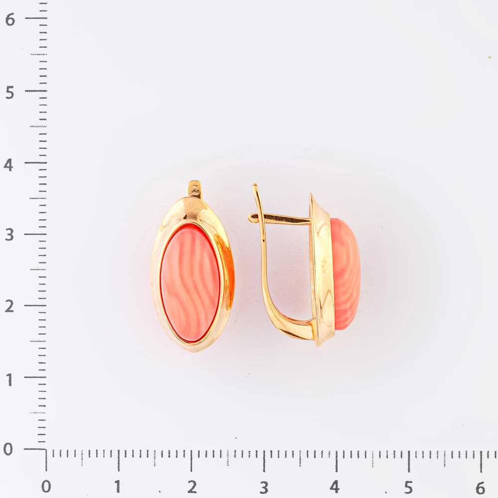 Серьги с кораллом из красного золота 585 пробы