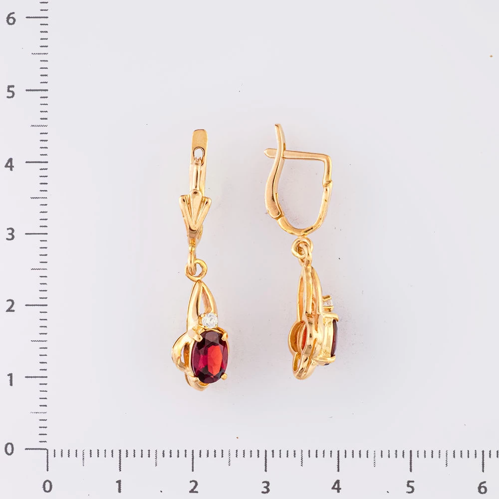 Серьги с гранатом из красного золота 585 пробы