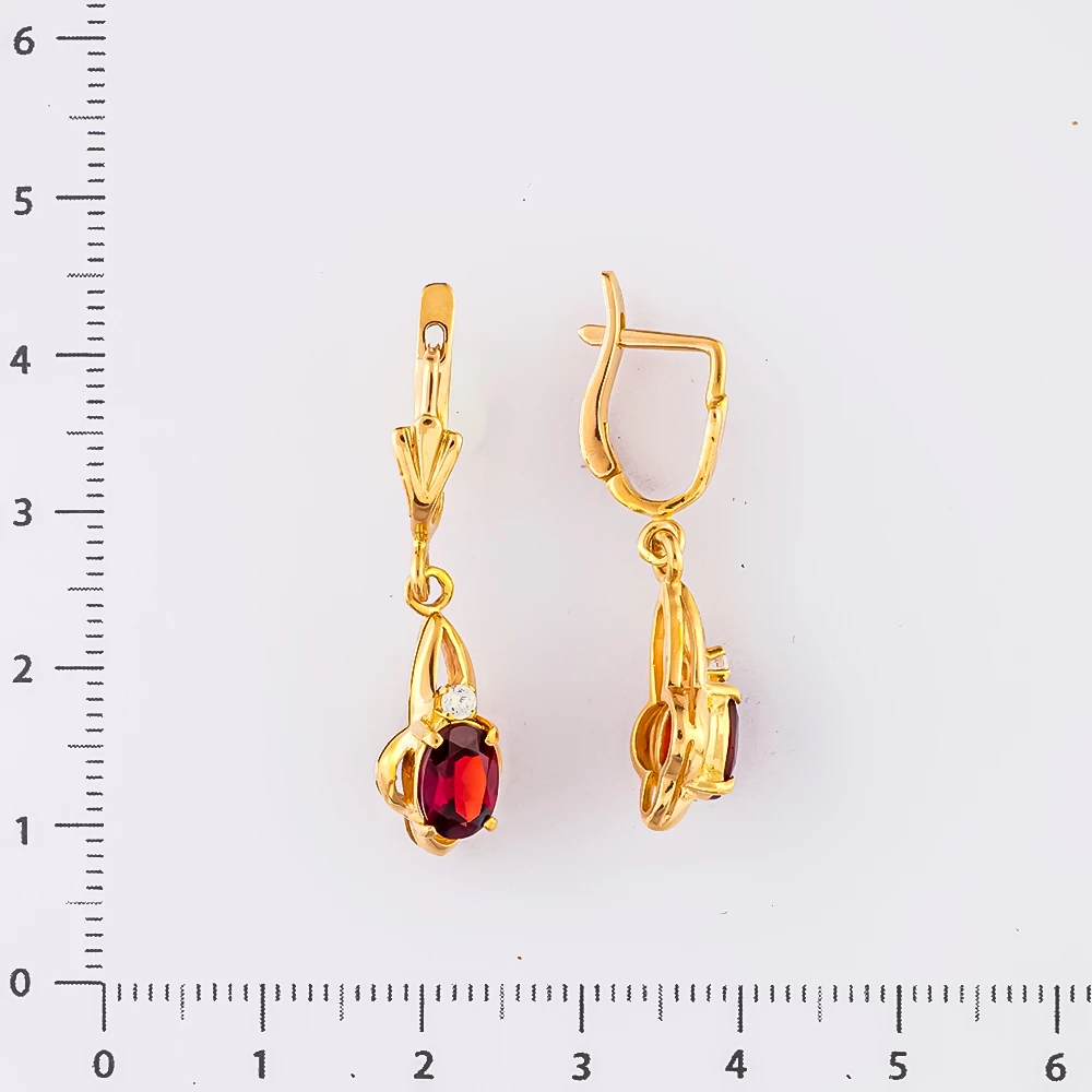 Серьги с гранатом из красного золота 585 пробы