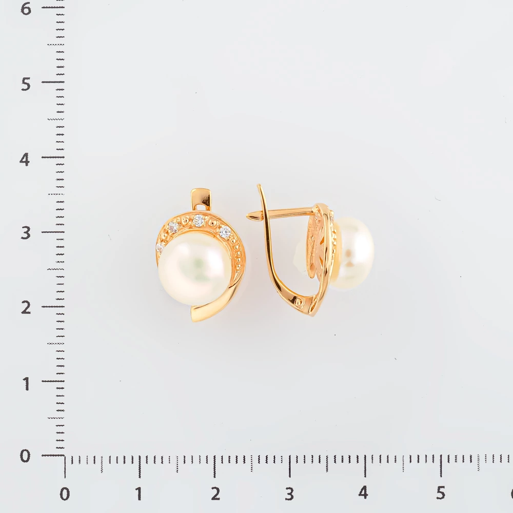 Серьги с культивированным жемчугом из красного золота 585 пробы