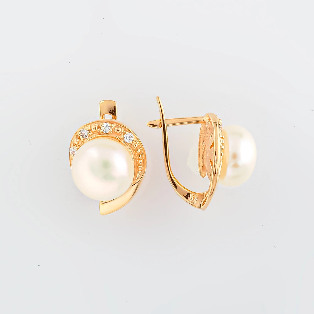 Серьги с культивированным жемчугом из красного золота 585 пробы