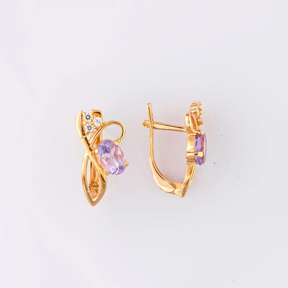 Серьги с аметистом из красного золота 585 пробы