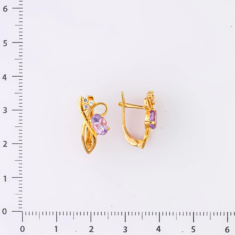 Серьги с аметистом из красного золота 585 пробы