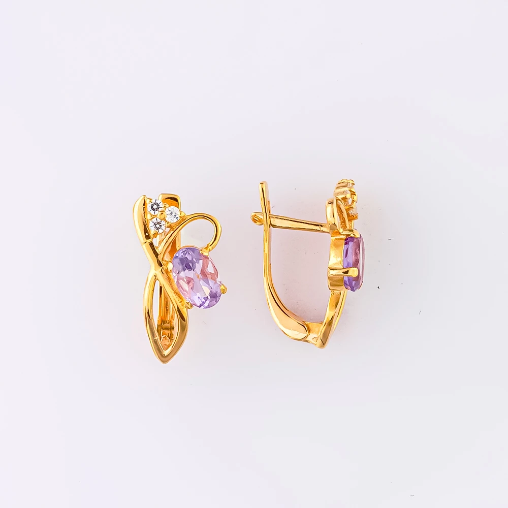 Серьги с аметистом из красного золота 585 пробы