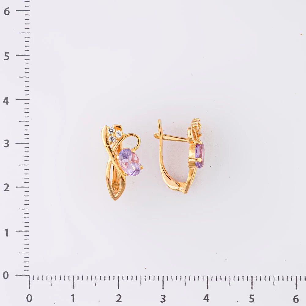 Серьги с аметистом из красного золота 585 пробы