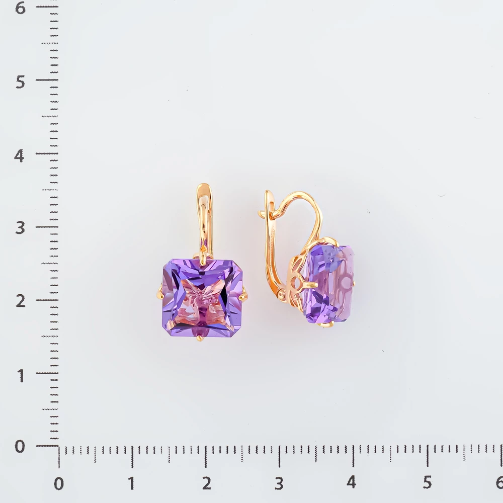 Серьги с аметистом из красного золота 585 пробы