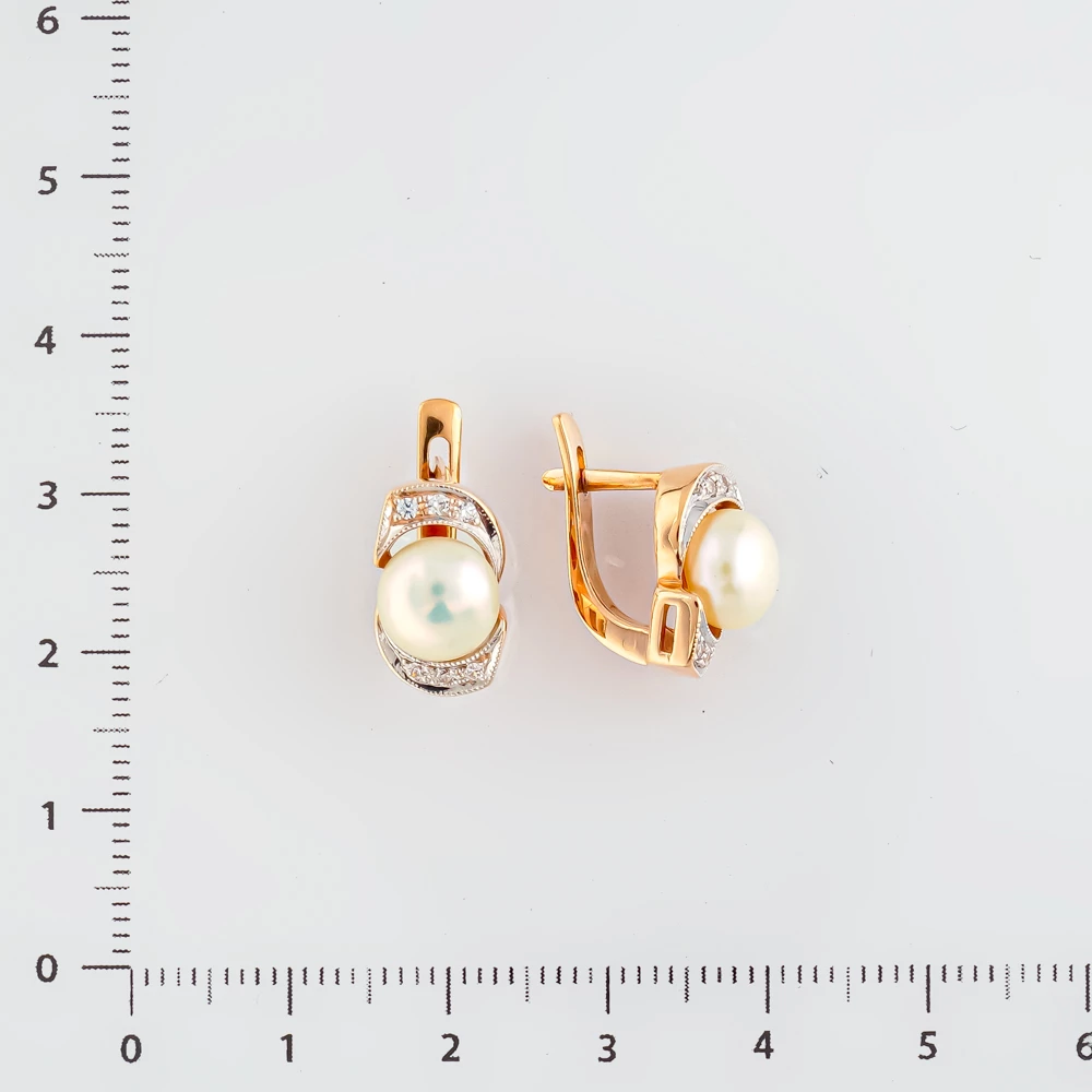 Серьги с культивированным жемчугом из красного золота 585 пробы