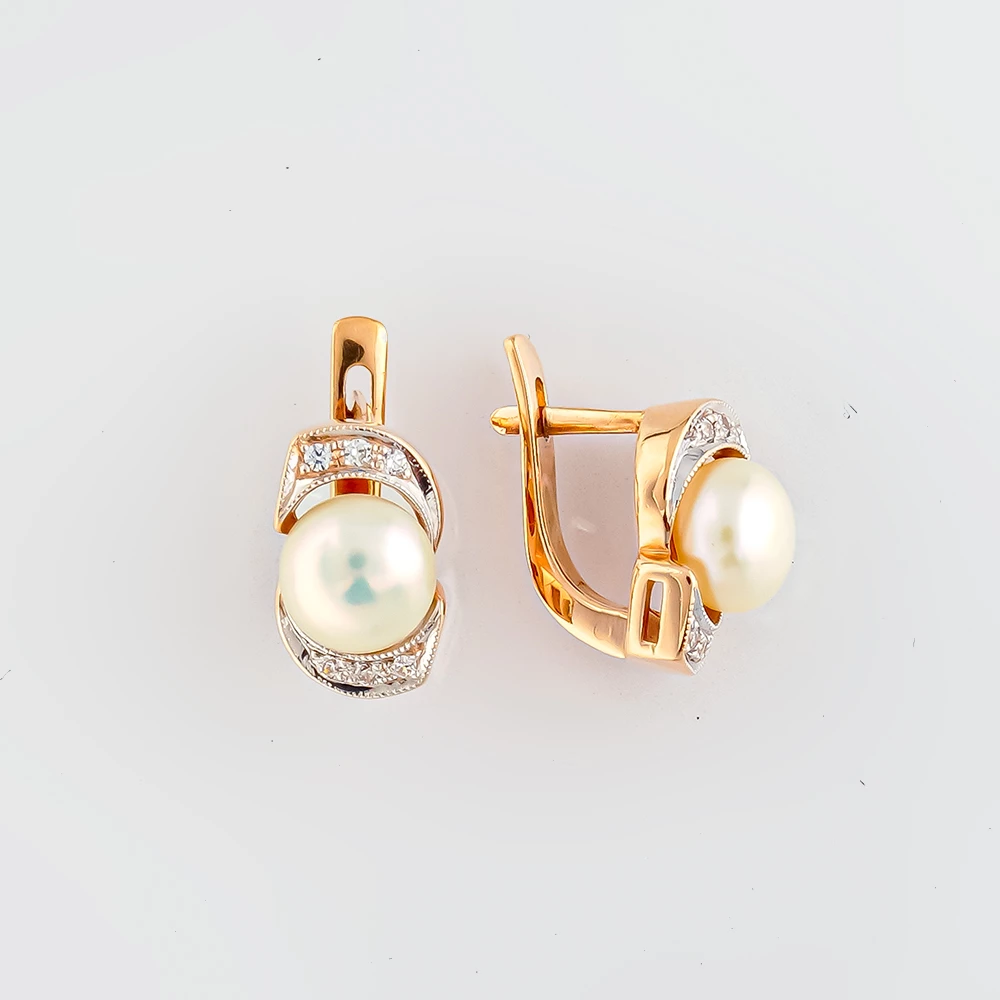 Серьги с культивированным жемчугом из красного золота 585 пробы