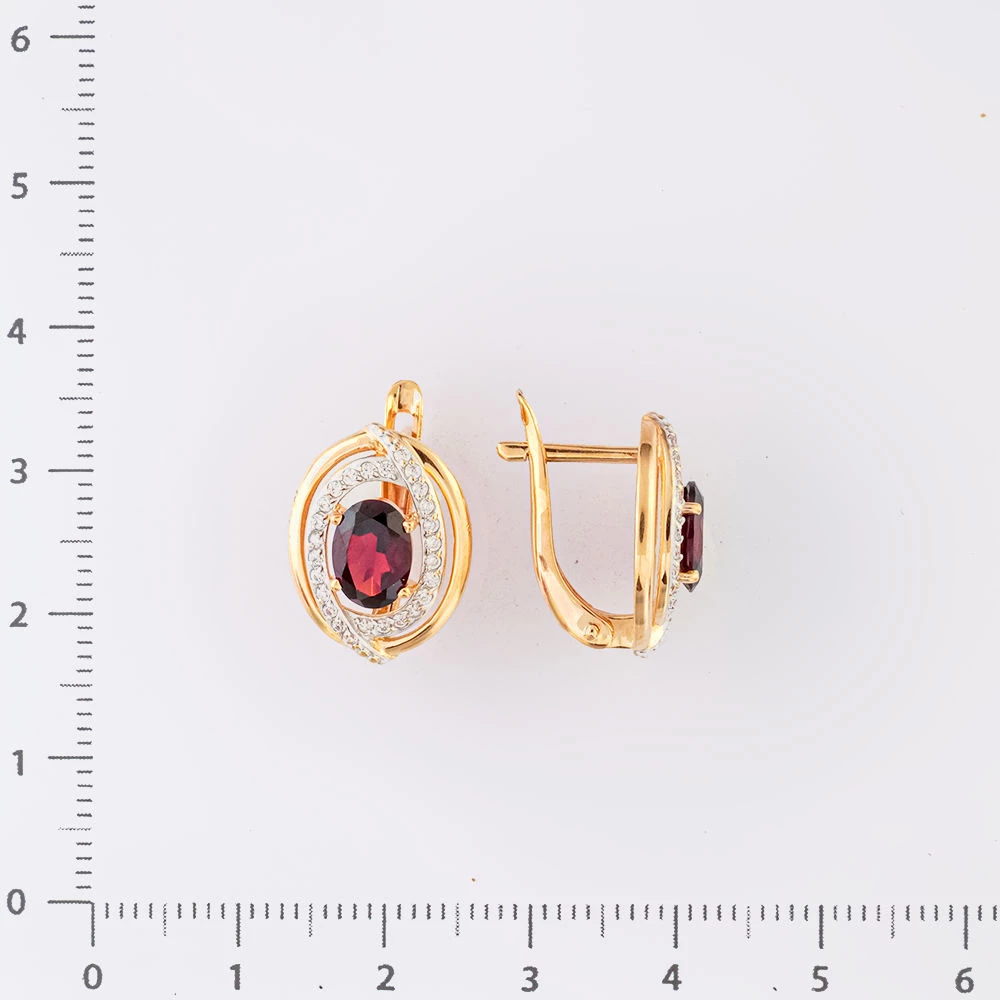 Серьги с гранатом из красного золота 585 пробы