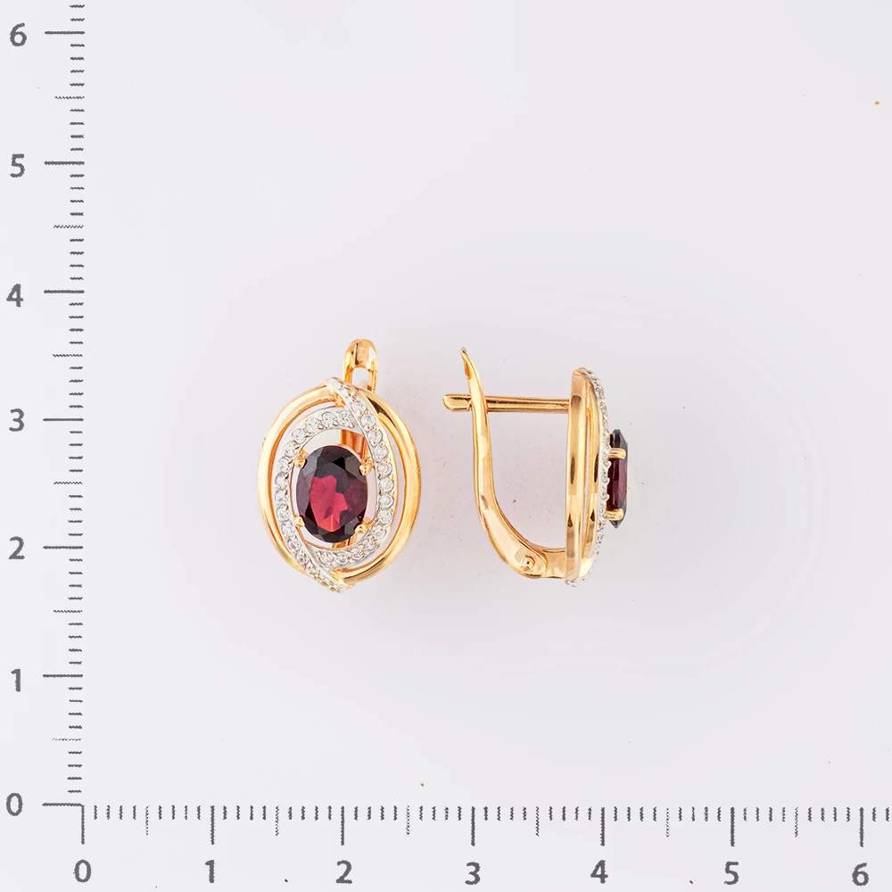 Серьги с гранатом из красного золота 585 пробы