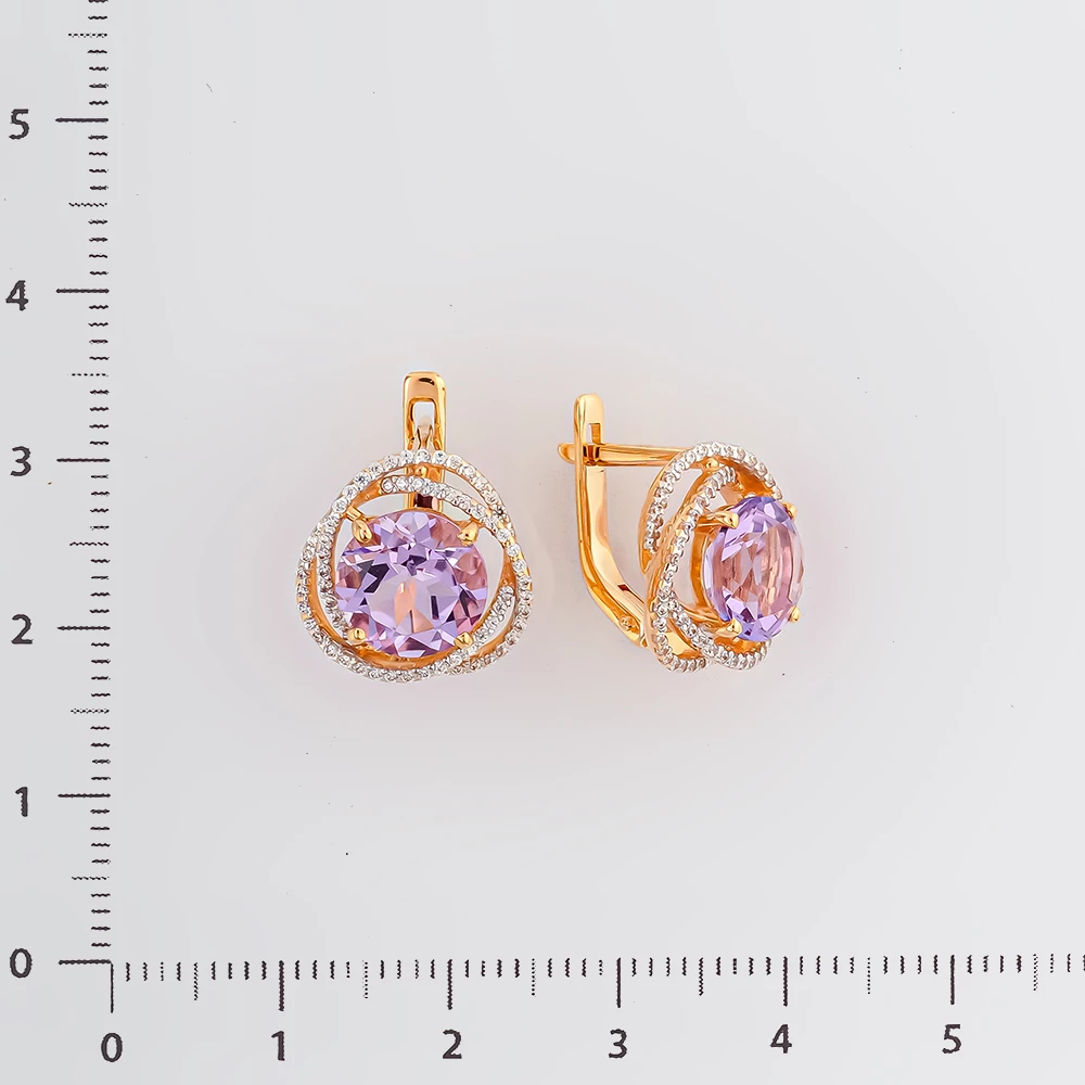 Серьги с аметистом из красного золота 585 пробы
