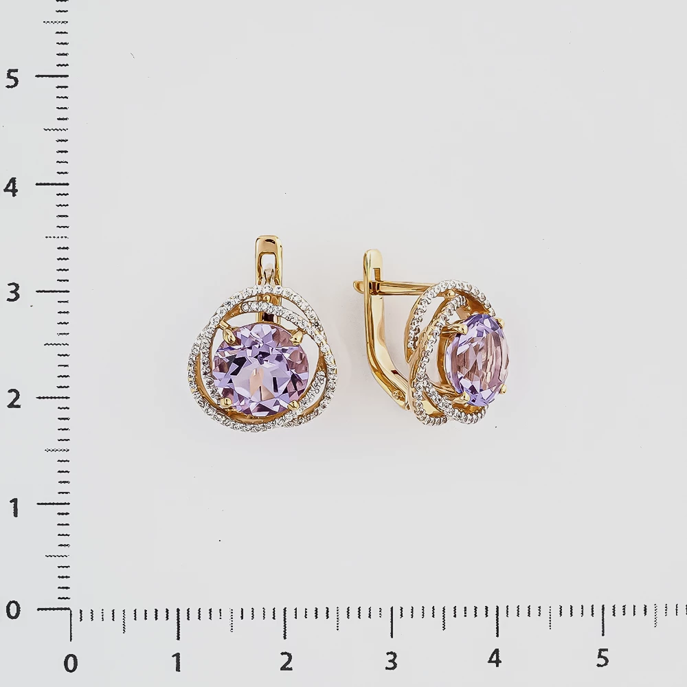 Серьги с аметистом из красного золота 585 пробы