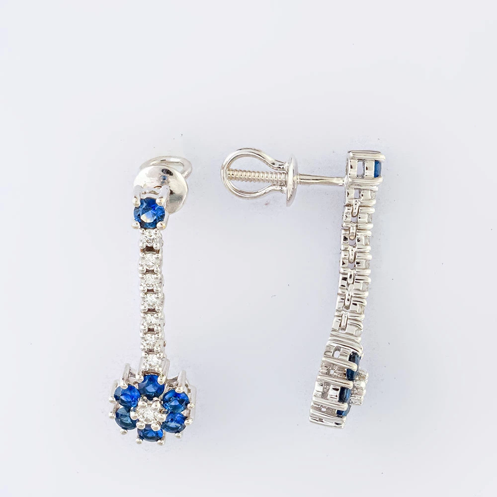 Серьги с сапфиром из белого золота 750 пробы