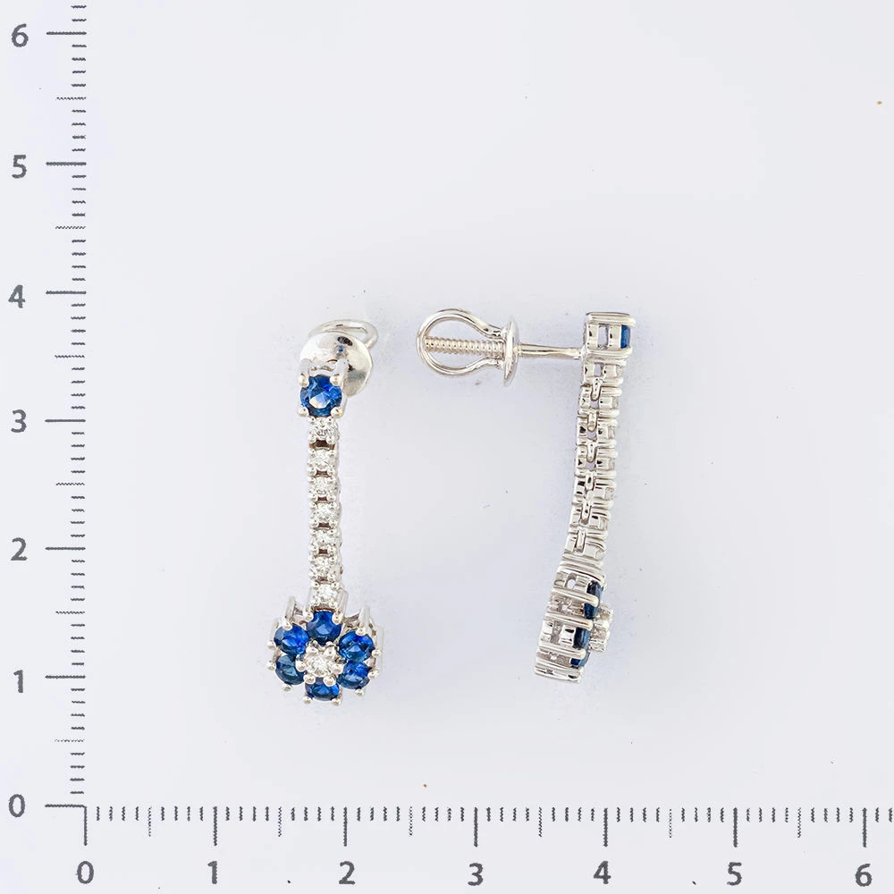 Серьги с сапфиром из белого золота 750 пробы