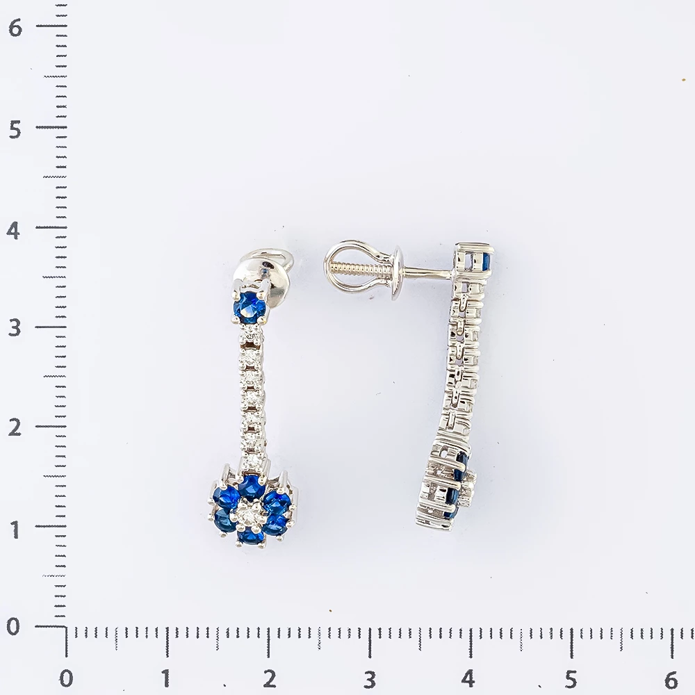 Серьги с сапфиром из белого золота 750 пробы