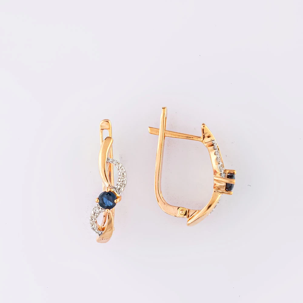 Серьги с сапфиром из красного золота 585 пробы