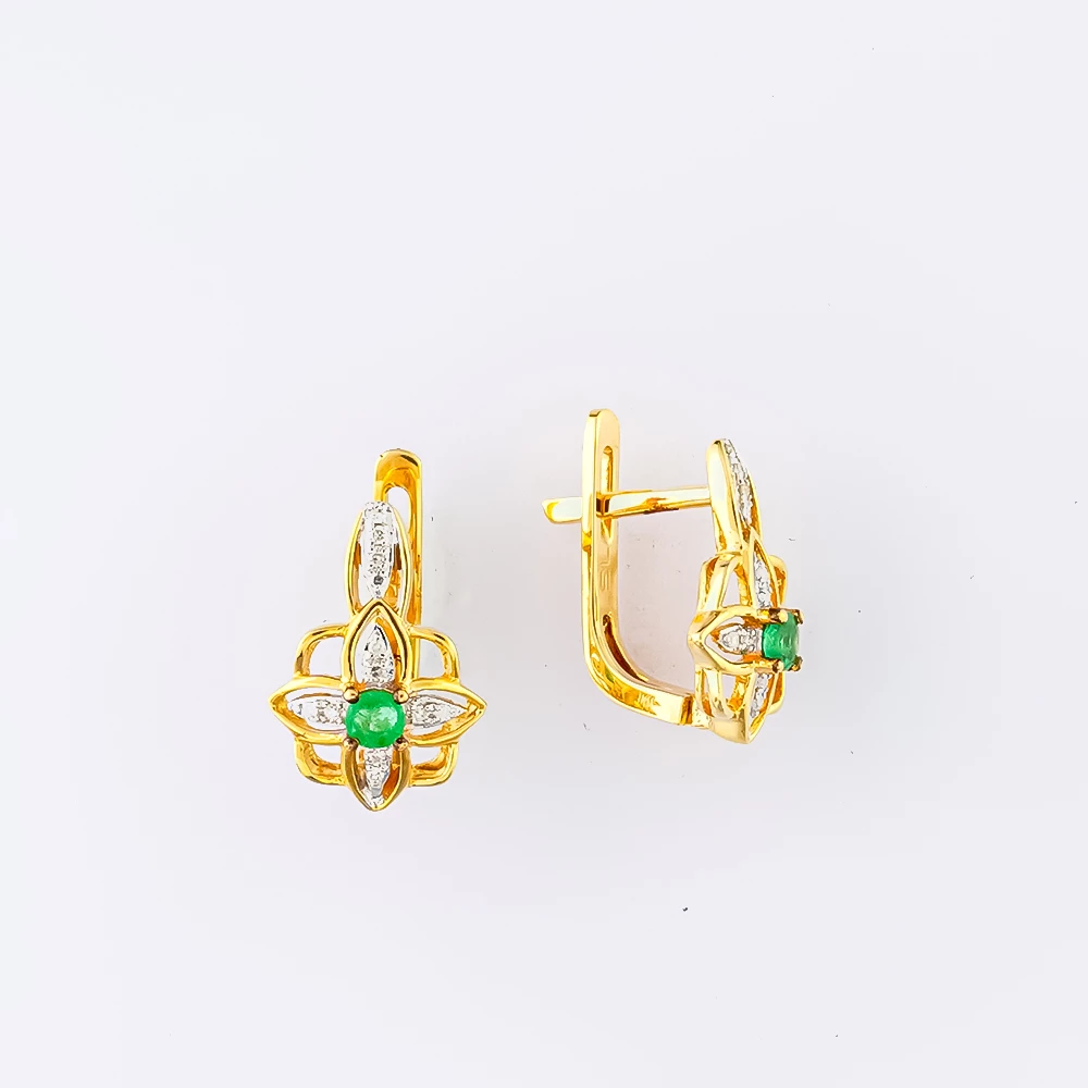 Серьги с изумрудом из желтого золота 585 пробы