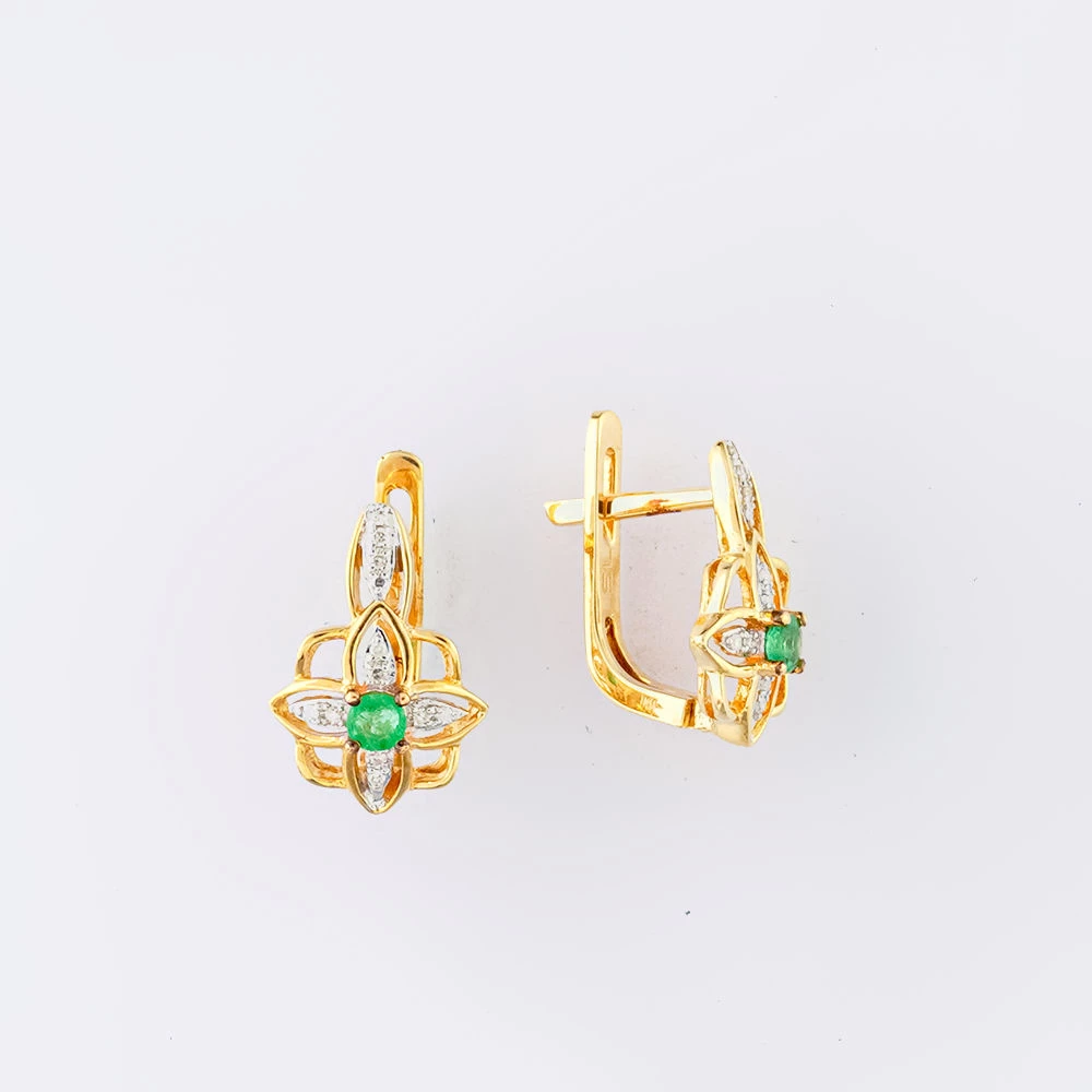 Серьги с изумрудом из желтого золота 585 пробы