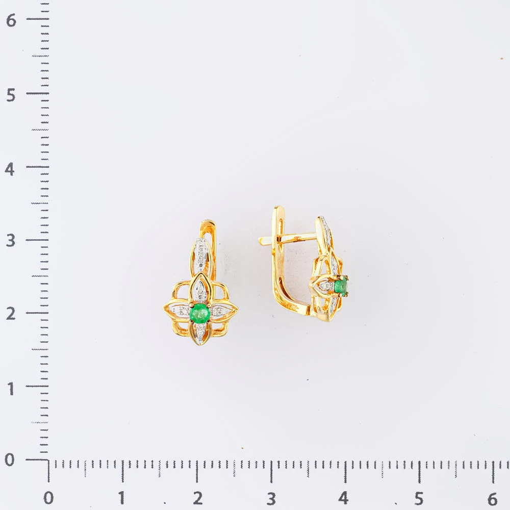 Серьги с изумрудом из желтого золота 585 пробы