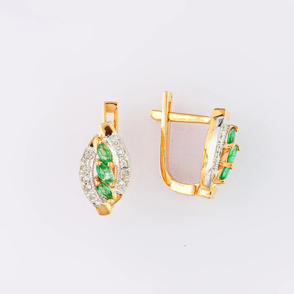 Серьги с изумрудом из красного золота 585 пробы