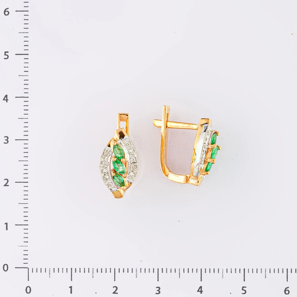 Серьги с изумрудом из красного золота 585 пробы