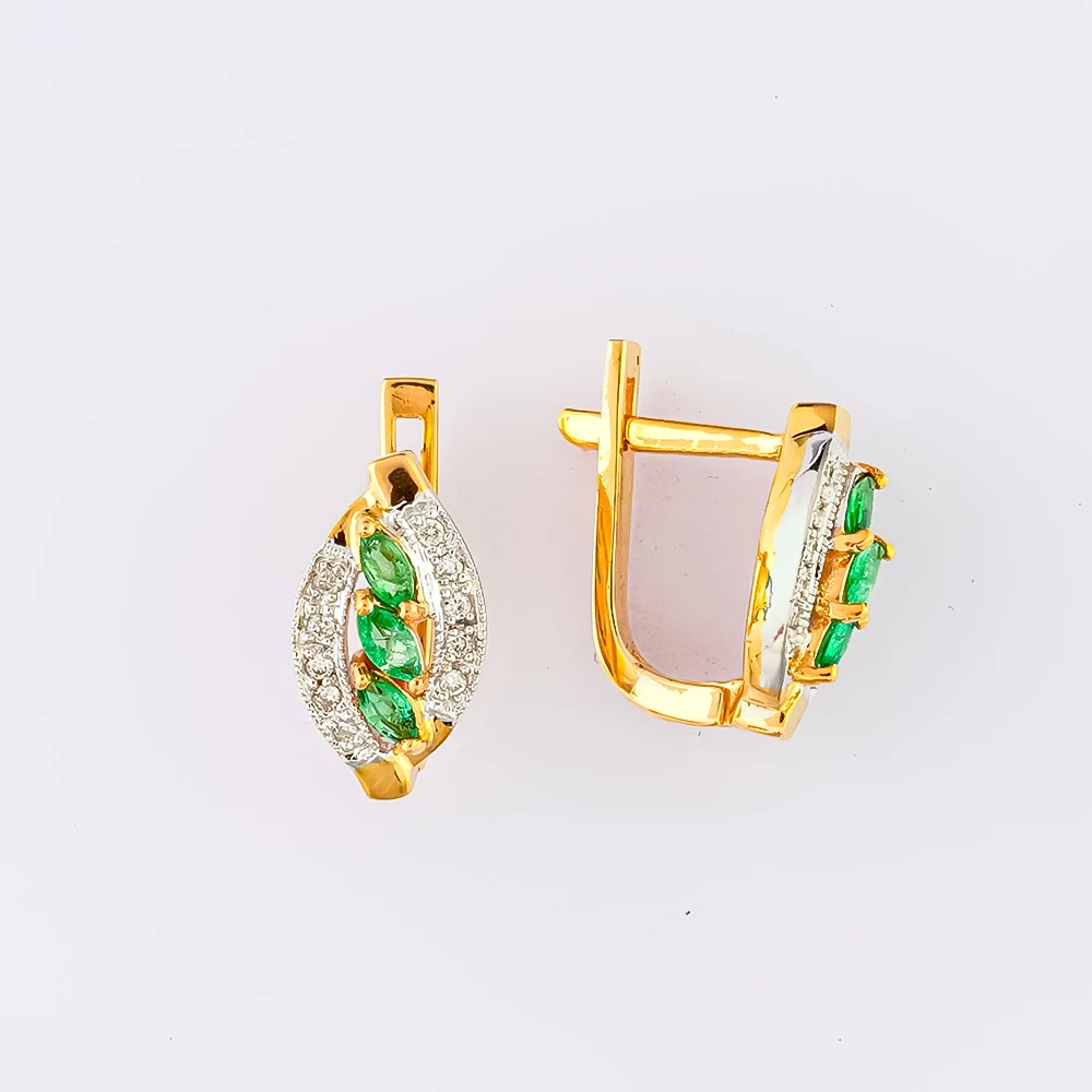 Серьги с изумрудом из красного золота 585 пробы