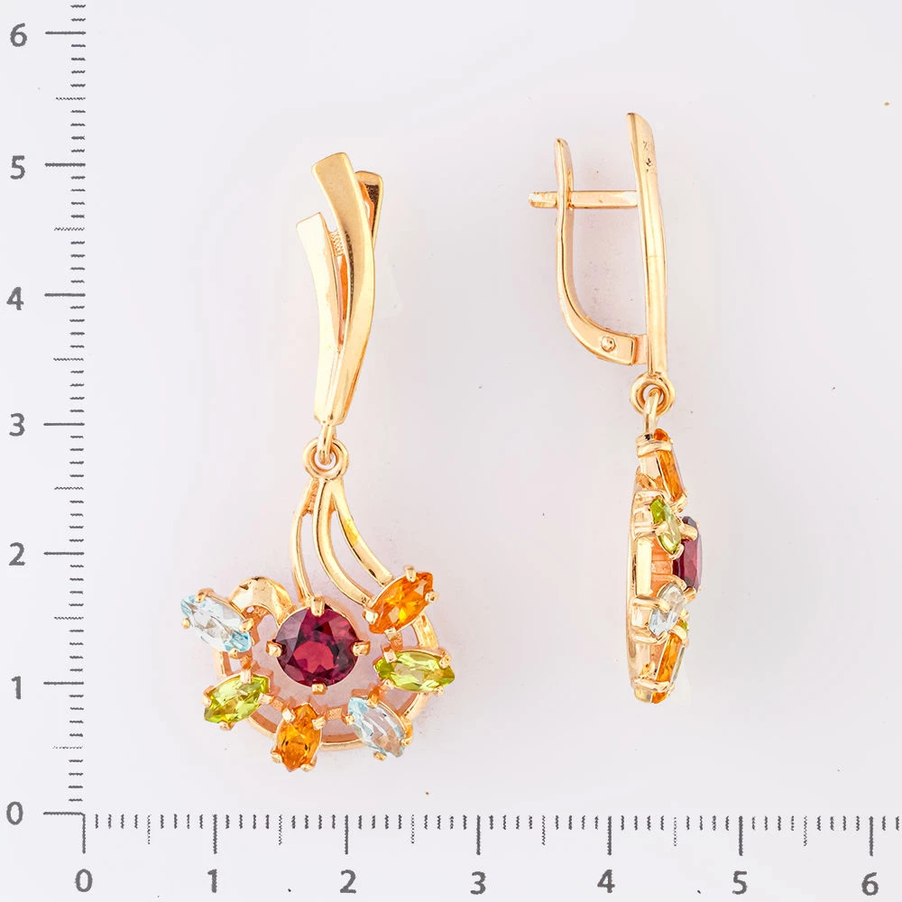 Серьги с топазом из красного золота 585 пробы