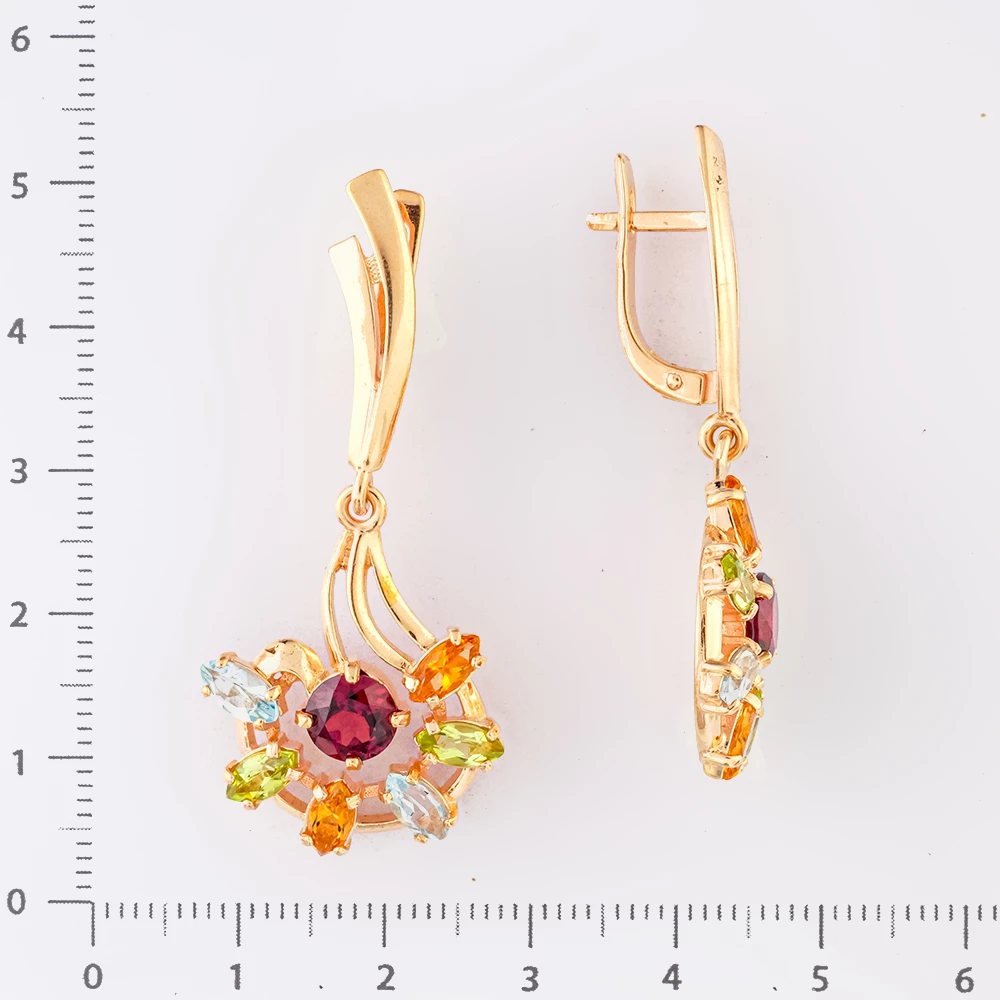 Серьги с топазом из красного золота 585 пробы