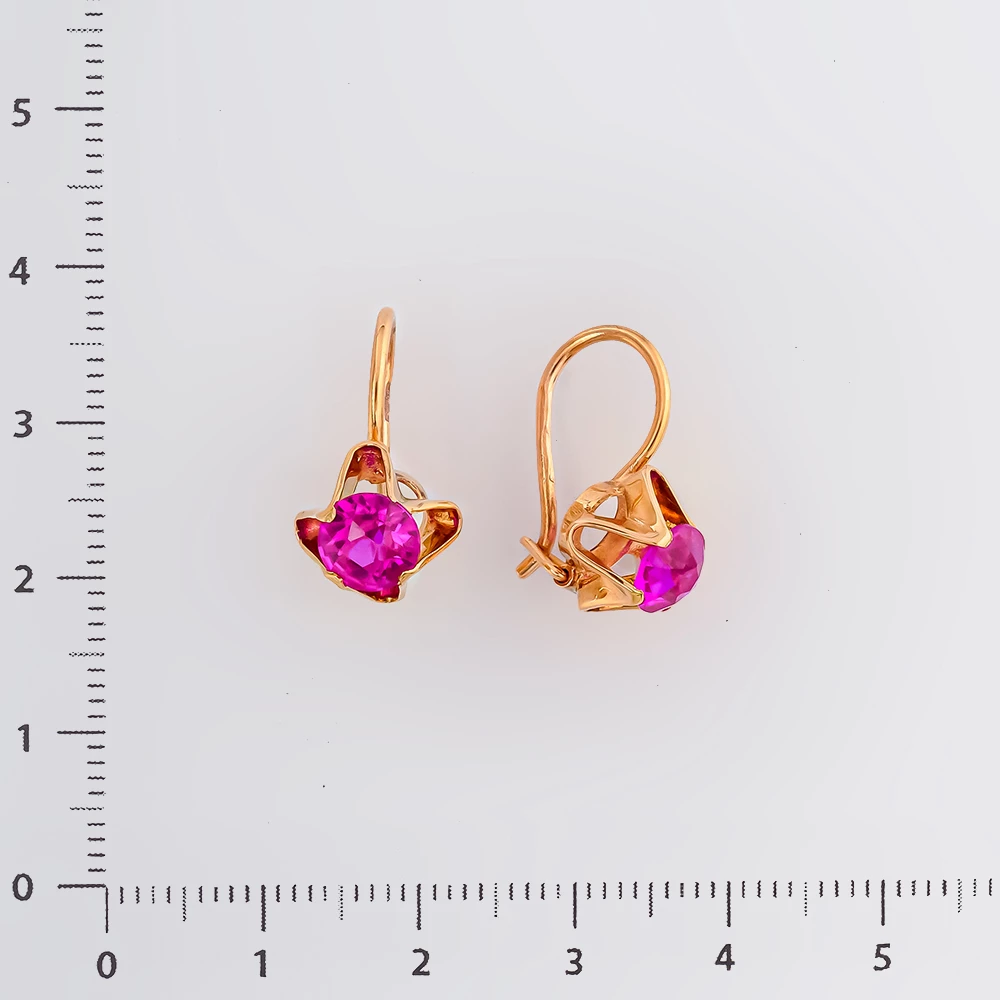 Серьги с фианитом из красного золота 583 пробы